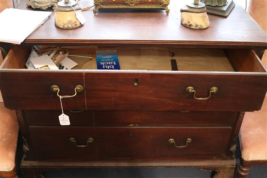 A George III mahogany chest of three long drawers 3ft 9in. H.2ft 11in. D.1ft 9in.